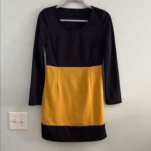 Torn by Ronny Kobo Ivy colorblock long-sleeve mini dress in mustard and black 4